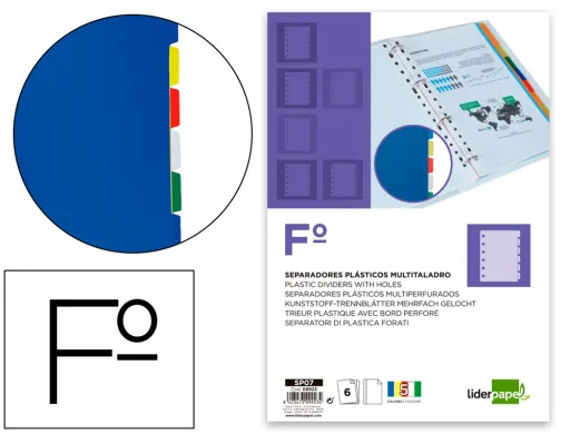 Separador em Plástico Conjunto de 6 Separadores Folio 16 Furos