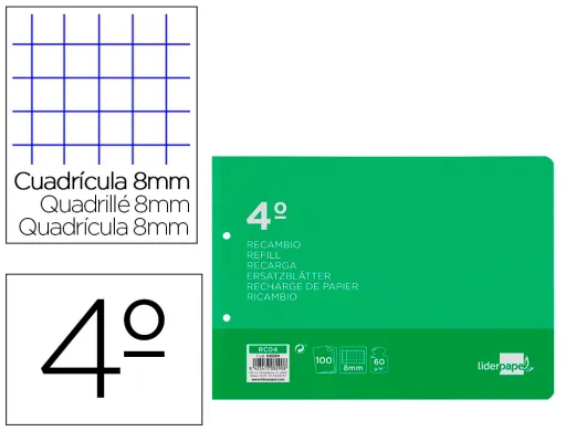 Recarga Quarto Apaisado 100 F 2tca-08 Quadriculado 8 mm 2 Furos com Margem