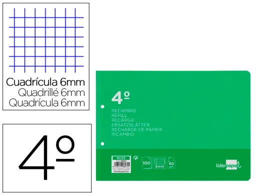 Recarga Quarto Apaisado 100 F 2tca-07 Quadriculado 6 mm 2 Furos com Margem