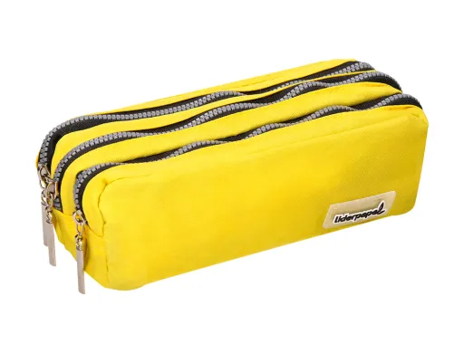 Estojo Escolar Retangular 3 Bolsos Amarelo Pastel 185x55x70 mm