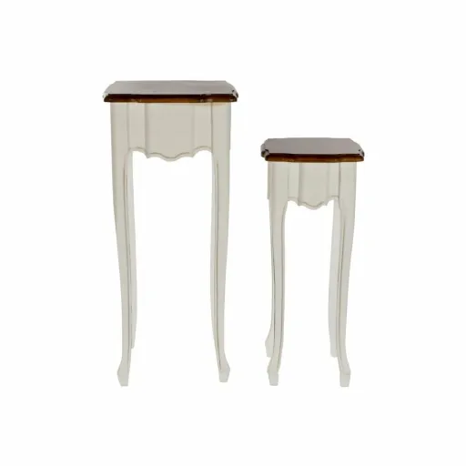 Conjunto de 2 Mesas DKD Home Decor Branco Castanho 35 x 35 x 80 cm