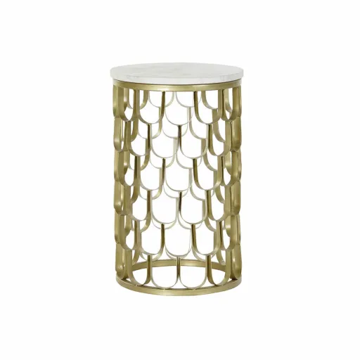 Mesa de Apoio DKD Home Decor 30,5 x 30,5 x 50 cm Dourado Branco Plástico Mármore Ferro