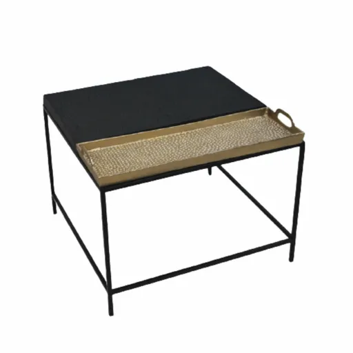 Mesa de Apoio DKD Home Decor 61 x 61 x 49 cm Preto Dourado Aço Alumínio