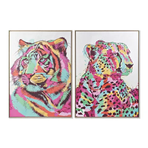 Pintura DKD Home Decor 104 x 4,5 x 143,5 cm Tigre Moderno (2 Unidades)