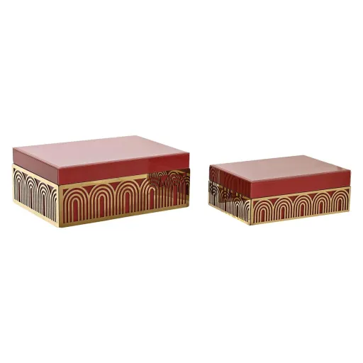 Guarda-Joias DKD Home Decor Metal Cristal Vermelho Dourado Madeira MDF 25 x 18 x 10 cm (2 Unidades)