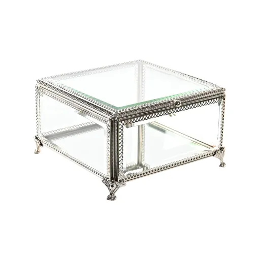 Guarda-Joias DKD Home Decor Cristal Metal 16 x 16 x 10 cm Prateado Transparente