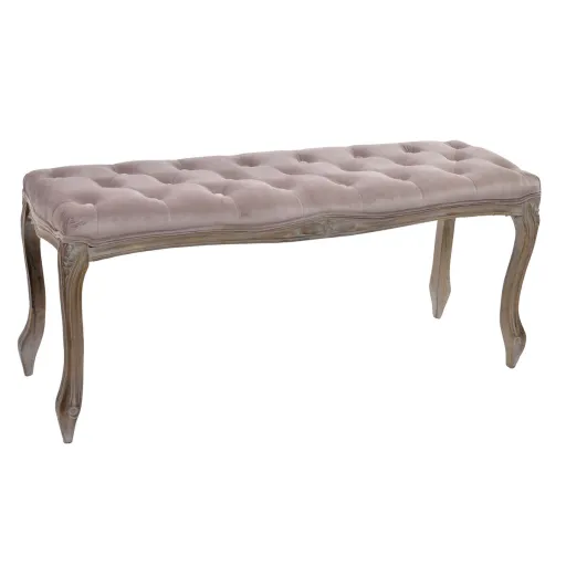 Banqueta DKD Home Decor Cor de Rosa Natural Rosa Claro Poliéster Madeira Madeira da Borracha 112 x 38 x 48 cm