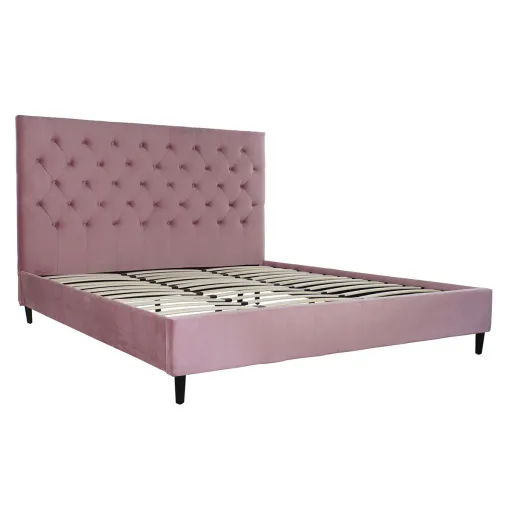 Cama DKD Home Decor Madeira Metal Cor de Rosa 180 x 200 cm 187 x 210 x 137 cm