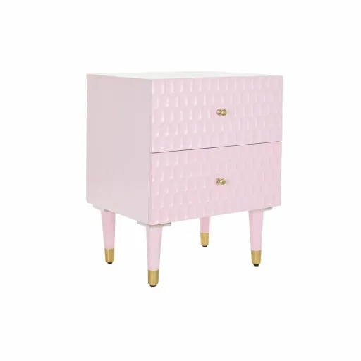 Mesa de Cabeceira DKD Home Decor 52 x 42 x 65 cm Metal Rosa Claro Madeira de Mangueira