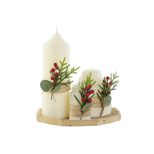 Conjunto de Velas DKD Home Decor Branco Verde Natal 7 x 7 x 15 cm