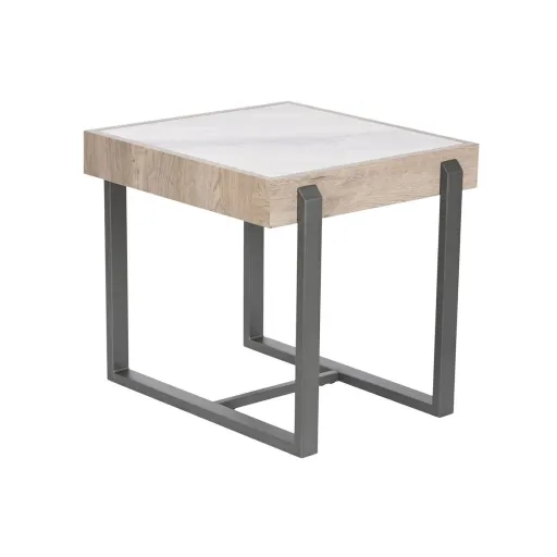 Mesa de Apoio Home ESPRIT Branco Cinzento Natural Metal 50 x 50 x 50 cm