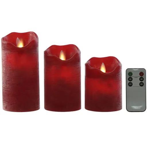 Vela LED Home ESPRIT Vermelho 26,5 x 8 x 17 cm (3 Peças)