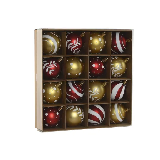 Bolas de Natal Home ESPRIT Vermelho Dourado PVC 25 x 6 x 25 cm (16 Peças)