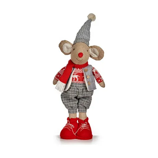 Figura Decorativa Rato Natal 48 cm Branco Vermelho Cinzento Creme