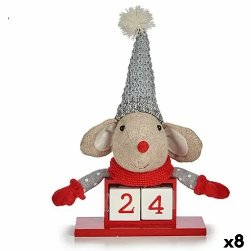 Figura Decorativa Rato Calendário Vermelho Cinzento Madeira 20 x 11 x 20 cm (8 Unidades)