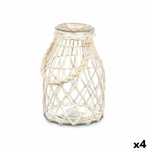 Castiçais Bote Branco Transparente Vidro Corda 17 x 25 cm (4 Unidades)