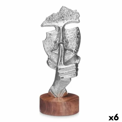 Figura Decorativa Face Prateado Madeira Metal 12 x 29 x 11 cm