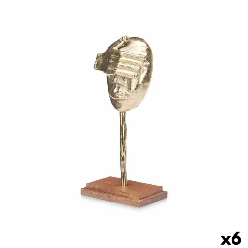 Figura Decorativa Face Dourado Madeira Metal 16 x 34 x 10 cm