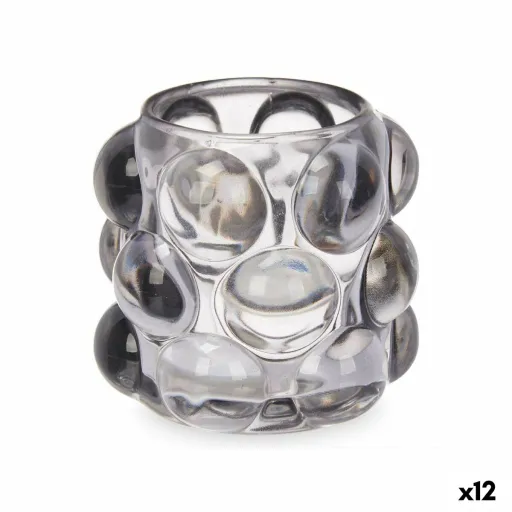 Castiçais Microesferas Cinzento Cristal 8,4 x 9 x 8,4 cm (12 Unidades)