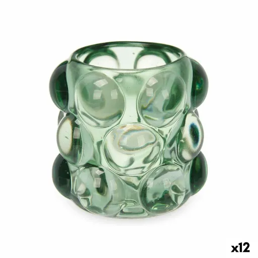 Castiçais Microesferas Verde Cristal 8,4 x 9 x 8,4 cm (12 Unidades)