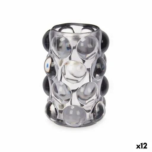 Castiçais Microesferas Cinzento Cristal 8,4 x 12,5 x 8,4 cm (12 Unidades)