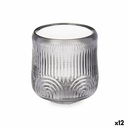 Castiçais Riscas Cinzento Cristal 9 x 9,5 x 9 cm (12 Unidades)