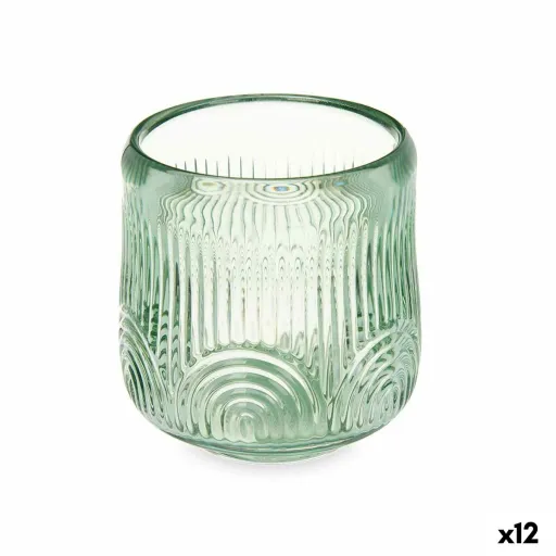 Castiçais Riscas Verde Cristal 9 x 9,5 x 9 cm (12 Unidades)