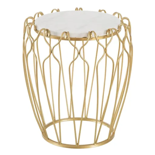 Mesa de Apoio 50 x 50 x 54,6 cm Dourado Metal Branco Mármore