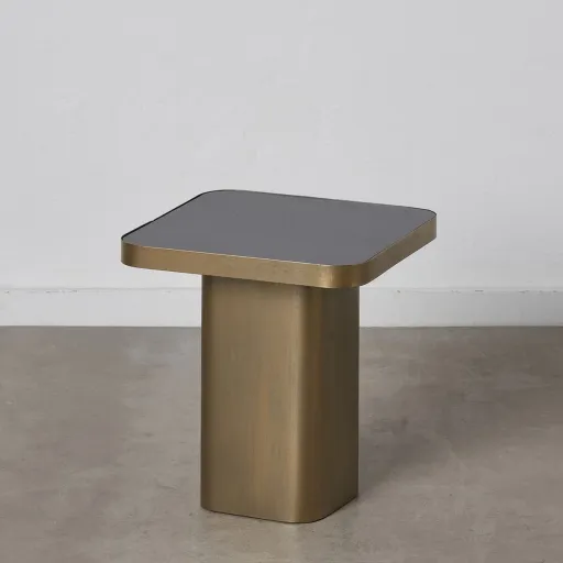 Mesa de Apoio Cristal Preto Dourado Metal 40 x 40 x 45 cm