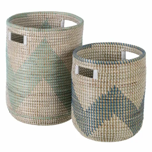 Conjunto de Cestos 38 x 38 x 50 cm Natural Cinzento Fibra Natural (2 Peças)