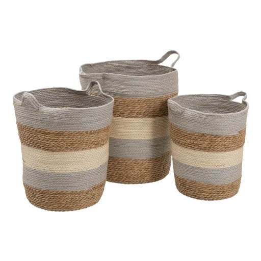 Conjunto de Cestos Natural Cinzento Fibra Natural 48 x 48 x 42 cm (3 Peças)