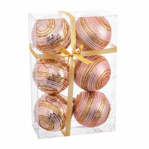 Bolas de Natal Cor de Rosa Plástico Espiral 8 x 8 x 8 cm (6 Unidades)