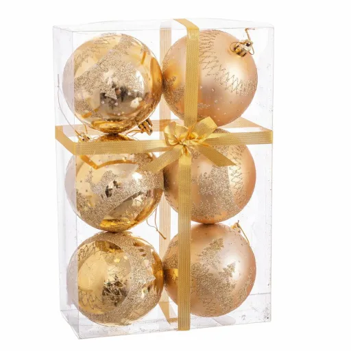 Bolas de Natal Dourado Plástico Veado 8 x 8 x 8 cm (6 Unidades)