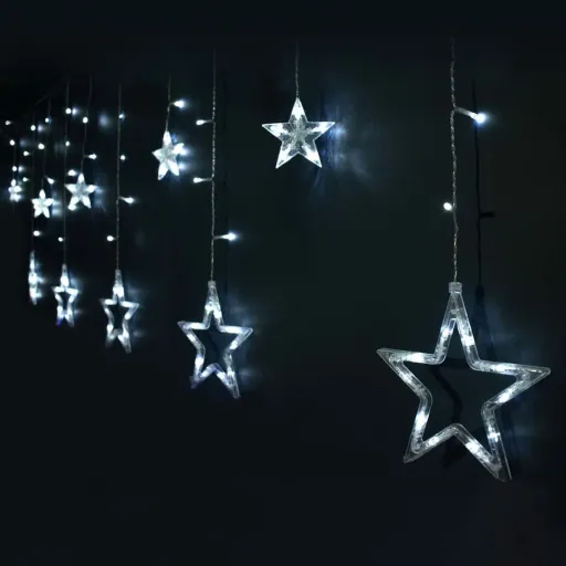 Cortina de Luzes LED Branco Estrelas