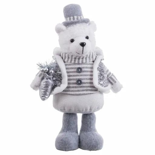 Adorno Natalício Branco Cinzento Metal Tecido Urso Polar 20 x 10 x 33 cm