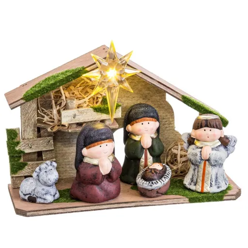 Presépio de Natal Multicolor Cerâmica Madeira MDF 22,5 x 8,5 x 16,5 cm (5 Peças)