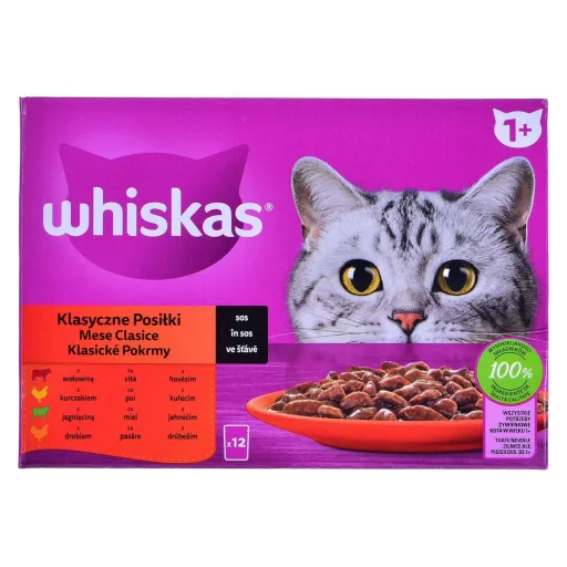 Comida para Gato Whiskas Classic Meals Frango Vitela Borrego Pássaros 12 x 85 g