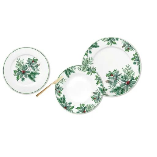 Louça DKD Home Decor Branco Verde Porcelana Folha de Planta Natal 27 x 27 x 2 cm 18 Peças