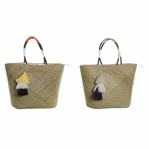 Saco de Praia DKD Home Decor Laranja Natural Azul Marinho Fibra 49 x 18 x 37 cm (2 Unidades)