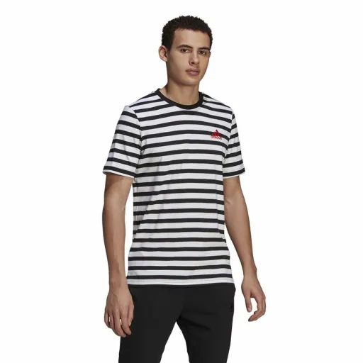 Camisola de Manga Curta Homem  Essentials Stripey  Adidas Embroidered Logo Preto