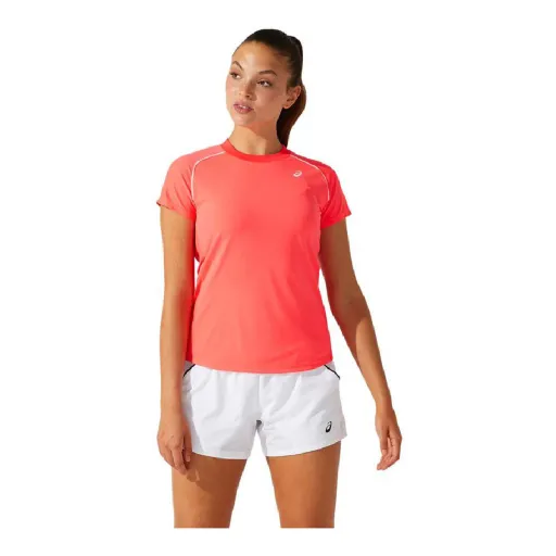 Camisola de Manga Curta Mulher Asics Court Piping Laranja Coral