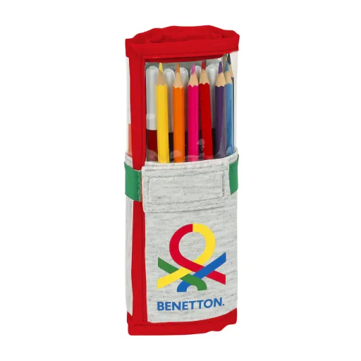 Estojo Escolar com Acessórios Benetton Pop Cinzento (27 Peças) (7 x 20 x 7 cm)