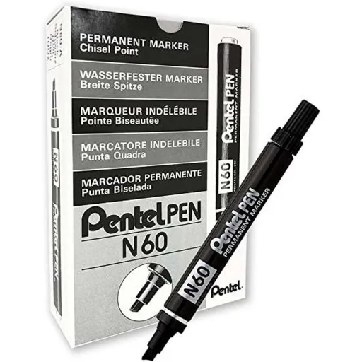 Rotulador Permanente Pentel N60 Preto 12 Peças