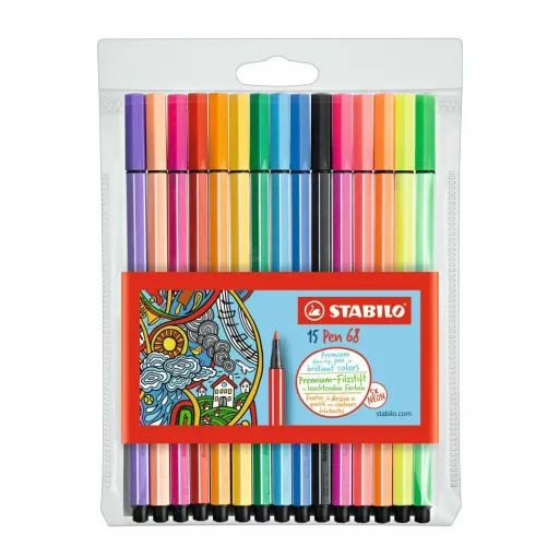 Conjunto de Canetas de Feltro Stabilo Pen 68 Standard + Neon 15 Peças Multicolor