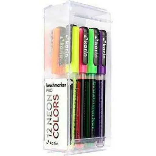 Conjunto de Canetas de Feltro Karin Brushmarker Pro Neon 12 Peças