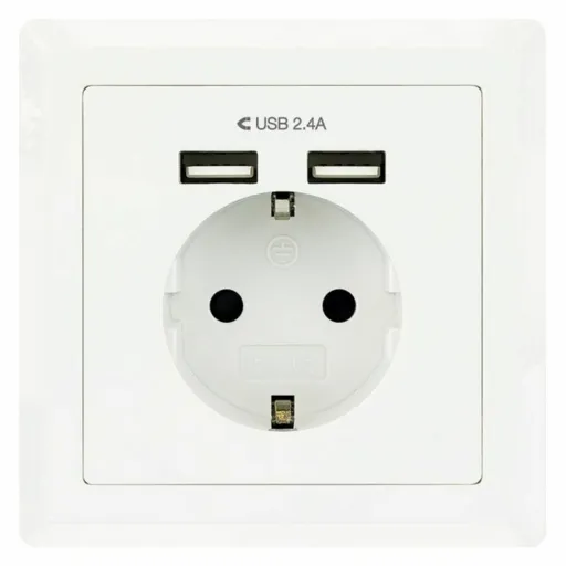 Tomada Parede com 2 Portos USB TooQ 10.35.0010 5V/2.4A Branco 2,4 A