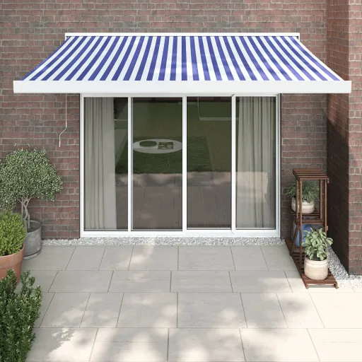 Toldo Retrátil 3x2,5 m Tecido e Alumínio Azul e Branco