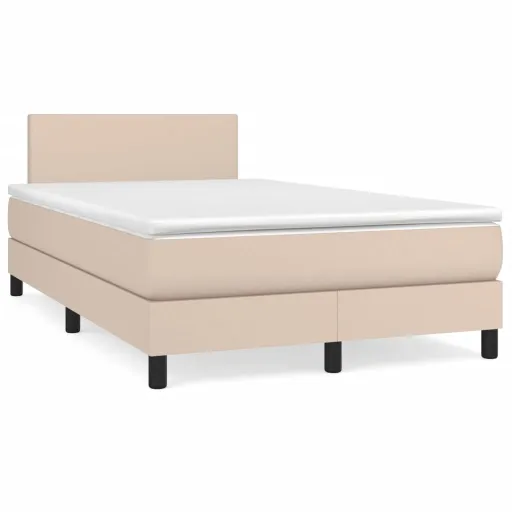 Cama Boxspring c/ Colchão 120x190cm Couro Artificial Cappuccino