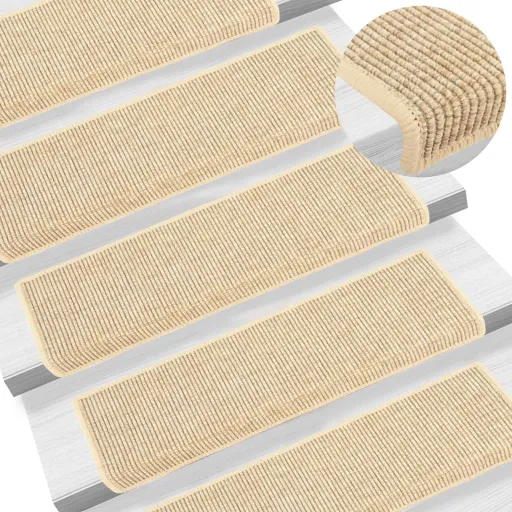 Tapetes Escada Adesivos Aspeto Sisal   65x21x4cm Bege-Claro (15 pcs)