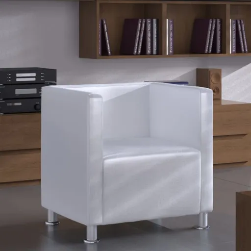 Poltrona em Forma de Cubo Couro Artificial Branco